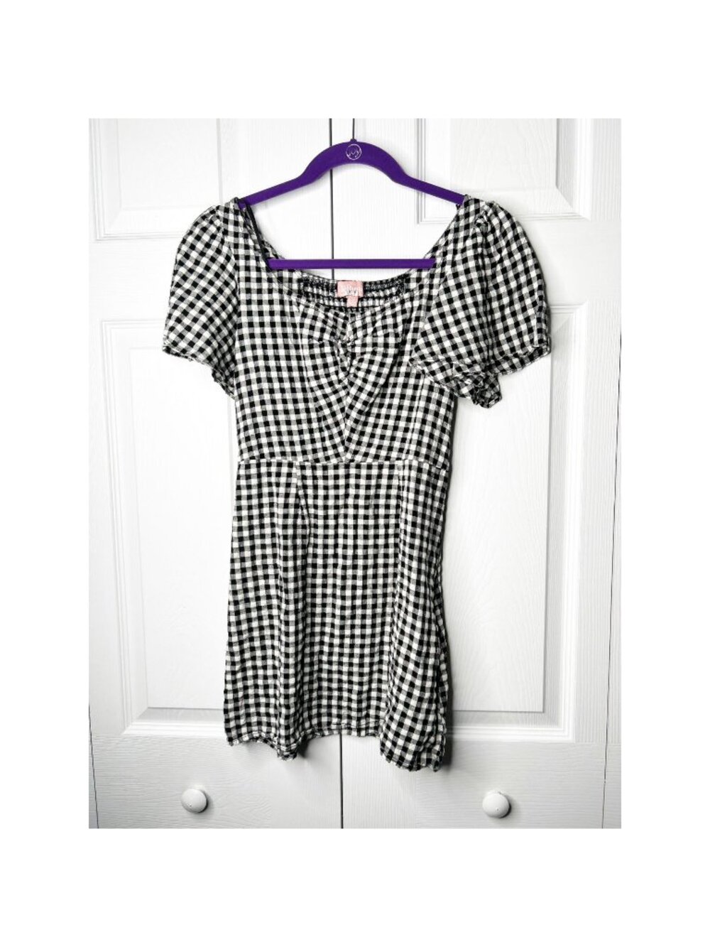 leRumi Violet Gingham Black White Short Sleeve Mini Dress Women's Size Small S